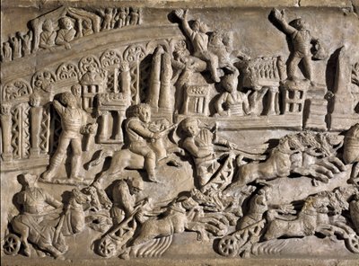 Arte romana: bassorilievo che rappresenta le corse dei carri al Circo Massimo a Roma. II secolo d.C. Roma, Museo della Civiltà Romana da Roman