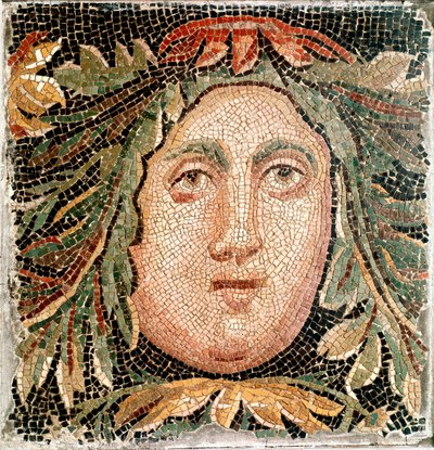 Arte romana: mosaico raffigurante la testa di una divinità marina. III secolo d.C. Roma, Museo Nazionale Romano da Roman