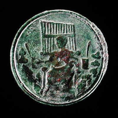 Moneta romana raffigurante un organo da Roman