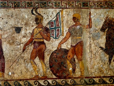 Guerrieri sanniti. Affresco tombale del IV secolo a.C., dal sito di Paestum, Italia da Roman