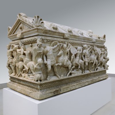 Sarcofago che raffigura una battaglia tra soldati e amazzoni, 140-170 d.C. da Roman