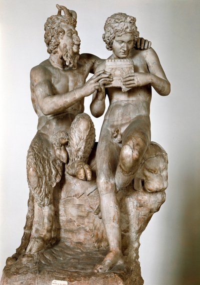 Statuetta del dio Pan che insegna il flauto al suo eromeno, il pastore Dafni da Roman