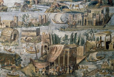 Templi lungo il fiume Nilo, dettaglio dal mosaico nilotico dell