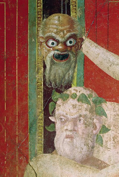 La testa del vecchio Sileno, sopra la quale è una maschera di Sileno, parete est, Oecus 5 da Roman