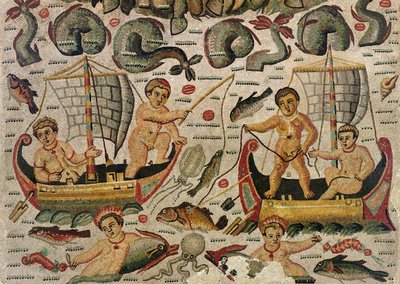 Il Trionfo di Nettuno e Anfitrite, (dettaglio) di cupidi che pescano da Roman