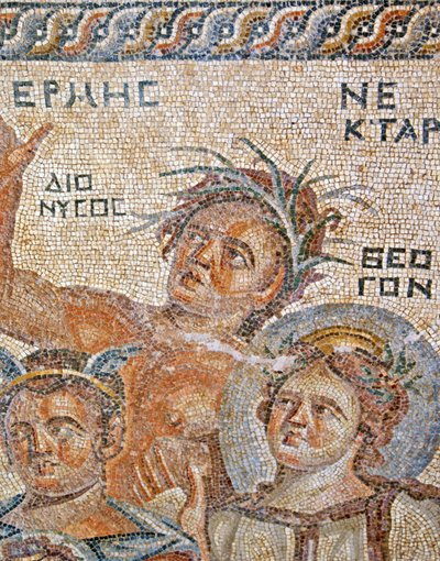 La presentazione del bambino Dioniso da parte di Hermes. (dettaglio) di Hermes, Nettare e Theogen, Casa di Aion, Paphos, Cipro da Roman