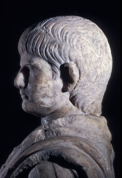 Statua togata del giovane Nerone, vista laterale della testa, c.50 d.C. (dettaglio) da Roman