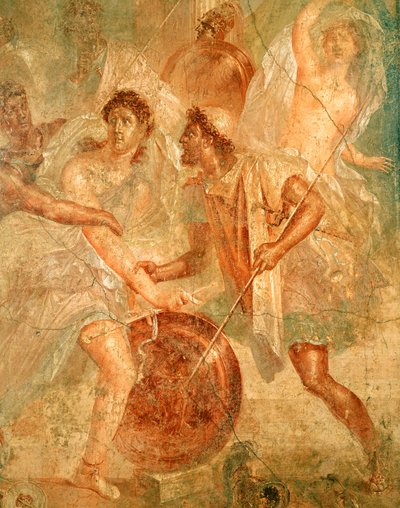 Ulisse e Diomede riconoscono Achille travestito da femmina Pirra tra le figlie di Licomede a Sciro da Roman