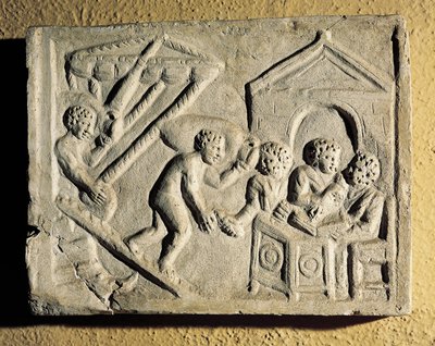 Scarico di merci e controlli portuali, bassorilievo, civiltà romana da Roman