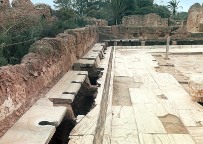 Vista di un bagno comune, possibilmente parte del complesso delle Terme Adrianiche, c.127 d.C. da Roman