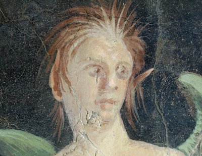 Genio alato, frammento di affresco dalla Villa di Publio Fannio Sinistore, Boscoreale, Campania, (dettaglio), civiltà romana da Roman