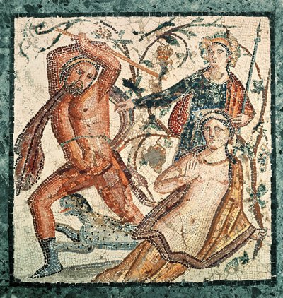 Licurgo attacca la Ninfa Ambrosia, mosaico da Ercolano (50-79 d.C.) da Roman Imperial Period