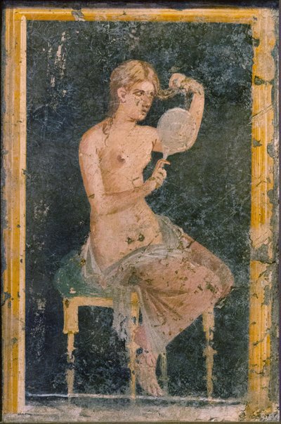Donna con uno specchio, 1a metà del 1° sec. d.C. da Roman Pompeian wall painting.