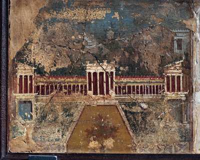 Antico affresco romano con temi architettonici da Pompei da Roman Roman