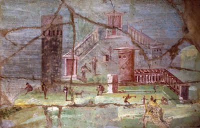 Antico affresco romano con paesaggio da Pompei da Roman Roman