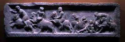 Bassorilievo di una caccia al toro, Romano, III secolo d.C. da Roman Roman
