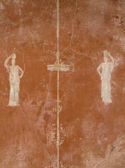 Decorazione su sfondo rosso in Terzo Stile Pompeiano, Casa di Sacerdus Amandus, Pompei, Campania, Civiltà Romana da Roman Roman
