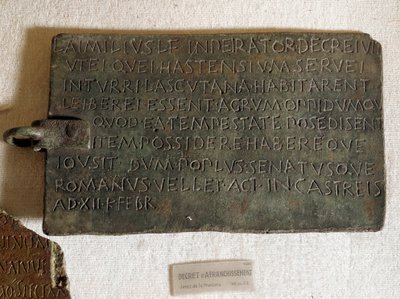 Decreto di affrancatura in latino su lastra di bronzo: promulgato il 21 gennaio da Roman Roman