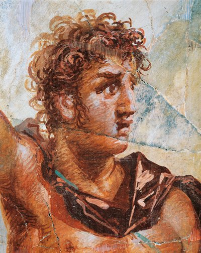 Dettaglio di un affresco che raffigura Alessandro, dal Matrimonio di Alessandro (Ares) e Stateira (Afrodite), Regio 6 Insula Occidentalis 39, Pompei (Lista del Patrimonio Mondiale UNESCO) da Roman Roman