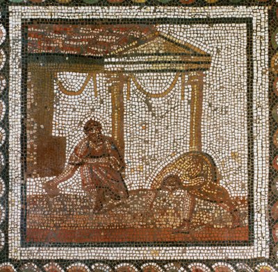 Agricoltori che seminano fagioli (mosaico) da Roman Roman