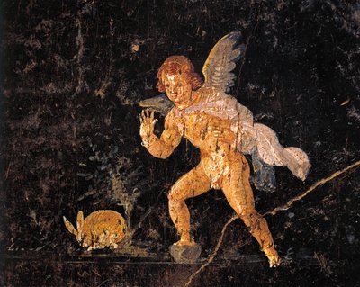Affresco raffigurante Cupido che insegue una lepre, da Pompei, Italia da Roman Roman