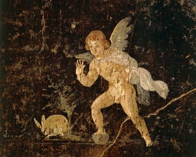 Affresco che raffigura Cupido che caccia una lepre da Pompei, provincia di Napoli, Italia, civiltà romana da Roman Roman