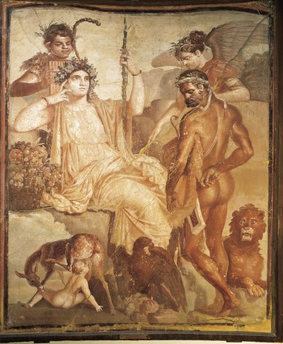 Affresco raffigurante Ercole che trova suo figlio Telefo in Arcadia, dalla Basilica di Ercolano, provincia di Napoli, Italia da Roman Roman