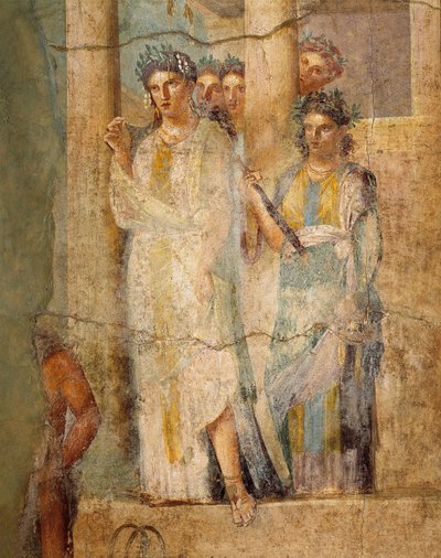 Affresco raffigurante Ifigenia in Tauride, Dettaglio delle ancelle, dalla Casa di L. Caecilius Giocondus a Pompei, Italia da Roman Roman