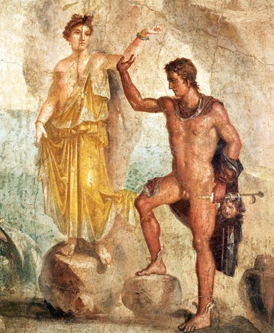 Affresco che raffigura Perseo e Andromeda, pittura su intonaco da Roman Roman