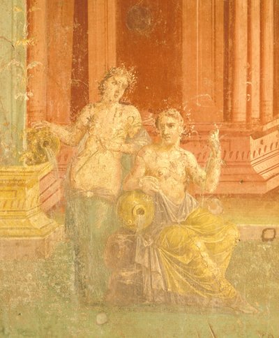 Affresco in Quarto Stile Pompeiano su sfondo rosso, Casa di Pinario Ceriale, Pompei, Campania, Civiltà Romana da Roman Roman