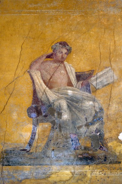 Poeta greco Menandro, affresco dalla Casa di Menandro, Pompei (Lista del Patrimonio Mondiale UNESCO) da Roman Roman