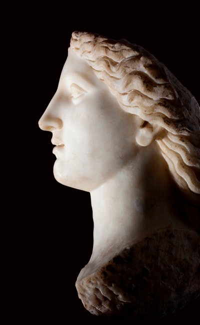 Testa della Dea Giunone - Scultura in marmo bianco, periodo romano, Banasa (Marocco) - Museo di Archeologia di Rabat, Marocco da Roman Roman