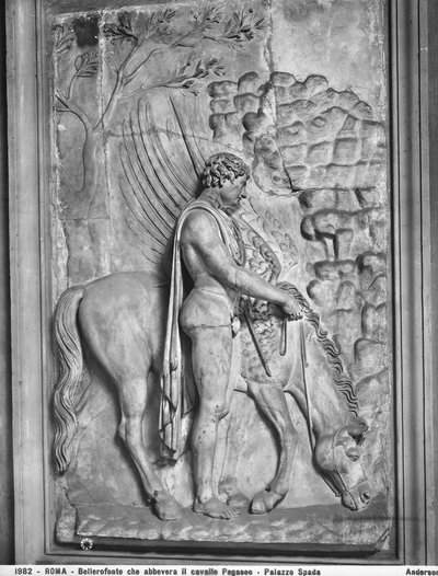 Lastra imperiale con rilievo scolpito raffigurante Bellerofonte che abbevera il cavallo alato Pegaso a una sorgente, Corridoio dei Bassorilievi di Palazzo Spada, Roma da Roman Roman