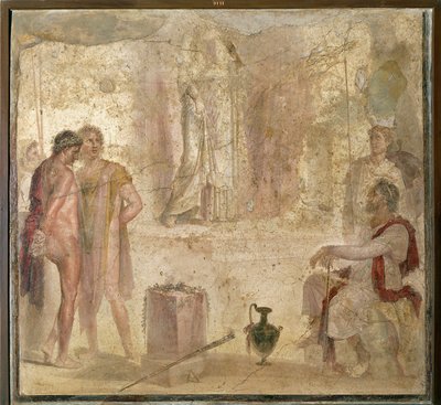 Italia, Campania, Pompei, Casa dei Cupidi Dorati, Oreste e Pilade davanti a Ifigenia, affresco da Roman Roman