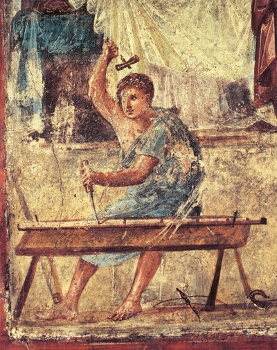 Italia, Regione Campania, Provincia di Napoli, Pompei, Casa dei Vettii, Affresco che raffigura un falegname da Roman Roman
