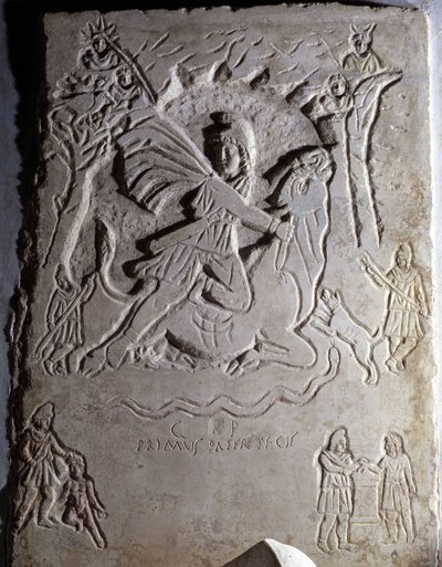 Bassorilievo che rappresenta il sacrificio di Mitra (un giovane che uccide un toro). Musei Capitolini, Roma da Roman Roman