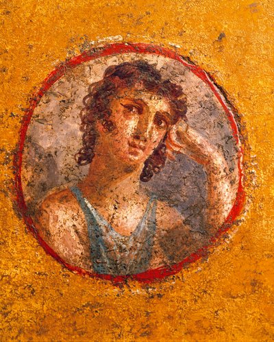Medaglione con ritratto di ragazzo, affresco, dalla Casa degli Amorini Dorati a Pompei da Roman Roman