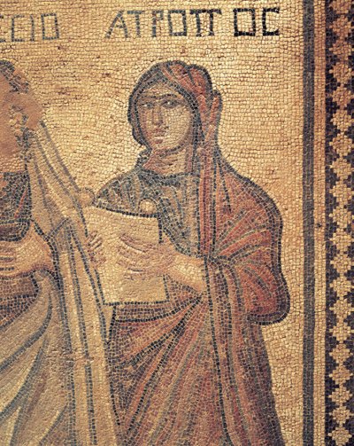 Mosaico raffigurante una giovane donna che legge, La casa di Teseo, Villa Romana, Paphos, Cipro da Roman Roman