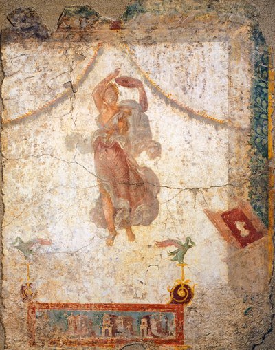 Dipinto del Quarto Stile Pompeiano che raffigura una Menade volante con tamburello da Roman Roman