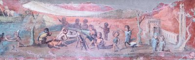 Pittura di letto triclinare con scene di pigmei, 50-79 AD, detail (fresco) da Roman Roman