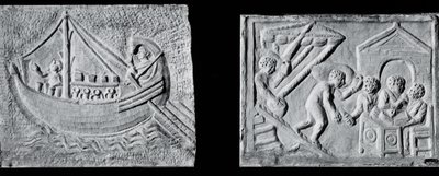 Rilievo raffigurante una nave mercantile (Museo Nazionale, Roma) e rilievo raffigurante lo scarico di una nave (Museo Torlonia, Roma) III o IV secolo da Roman Roman