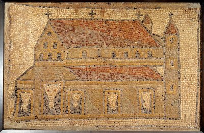 Arte romana: mosaico di una basilica rappresentata in prospettiva, seconda metà del 5° secolo, Vicino Oriente - Parigi, Museo del Louvre - Arte romana: mosaico di Qabr Hiram vicino a Tiro in Fenicia, da una chiesa bizantina (paleocristiana) dedicata a San  da Roman Roman
