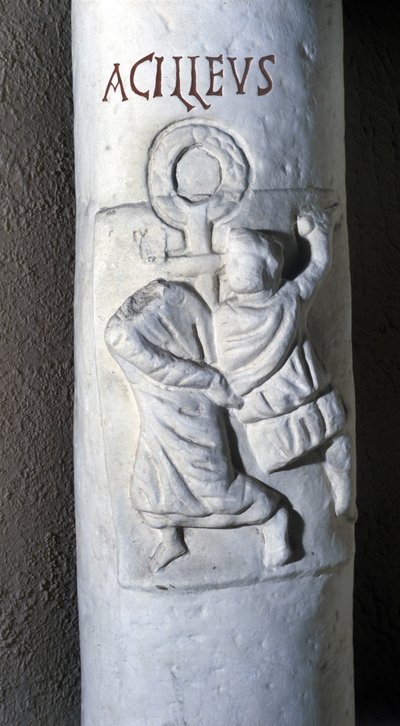 San Achille, martire romano del IV secolo, decapitato da Cesare perché non voleva giurare perché cristiano. Bassorilievo delle catacombe di Santa Domitilla a Roma da Roman Roman