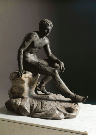 Il riposo di Ermes. Scultura in bronzo romana dopo un originale greco di Lisippo. Da Ercolano. Dim. 105 cm Napoli, Museo Archeologico Nazionale da Roman Roman