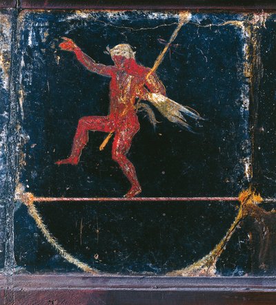 Affresco del terzo stile raffigurante funambolo Seleni, (dettaglio) di Sileno che tiene un tirso, dalla cosiddetta Villa di Cicerone a Pompei da Roman Roman