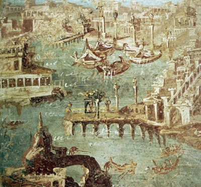 Veduta del porto della città di Campana (Pozzuoli) in Italia, affresco di Stabia. da Roman Roman