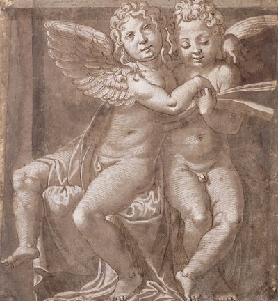 Due Angeli Seduti che Cantano, dopo Polidoro da Caravaggio da Roman School