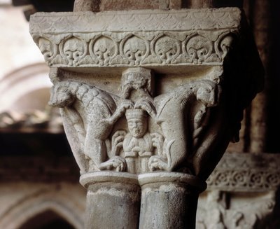 Capitello che rappresenta Daniele nella fossa dei leoni (scultura) da Romanesque