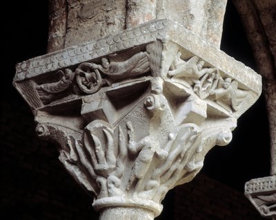 Capitello che rappresenta i tre ebrei nella fornace ardente (scultura) da Romanesque