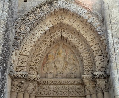 Cristo in gloria tra San Paolo e San Pietro, falso portale (scultura) da Romanesque